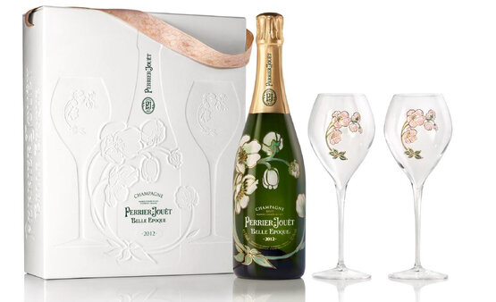 Champagne Belle Epoque brut Perrier Jouët + 2 Belle-Epoque Gläser Geschenkpackung (Rarität - auf Anfrage)